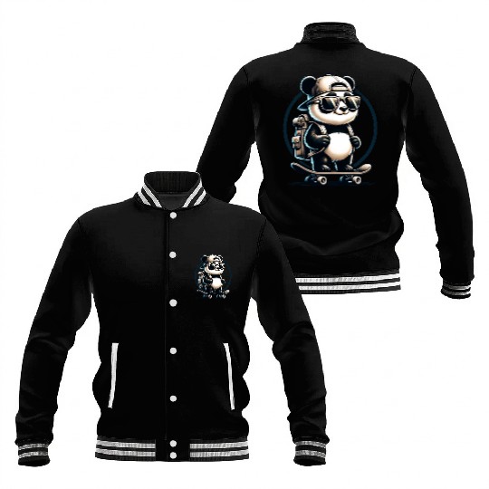 Panda on Skateboard Baseball Jackets