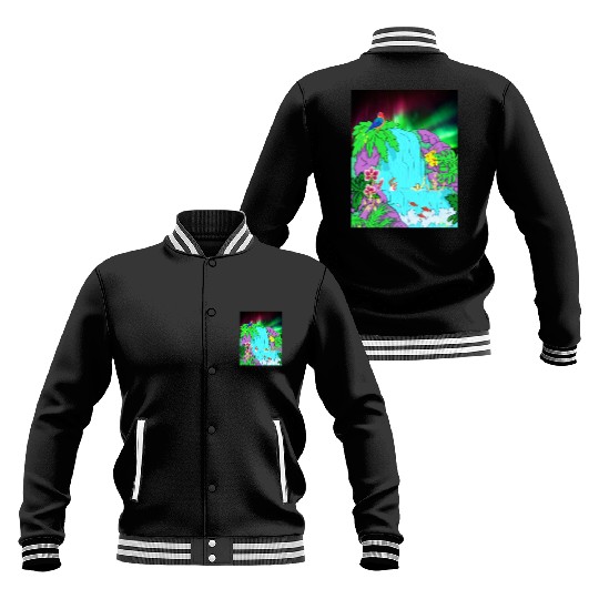 Northern Lights Waterfall Serenity with Swimmers Baseball Jackets