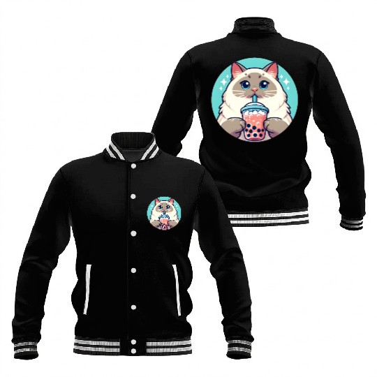 Siamese cat having bubble tea Baseball Jackets