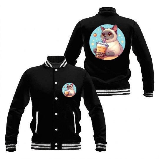 Siamese cat having bubble tea Baseball Jackets