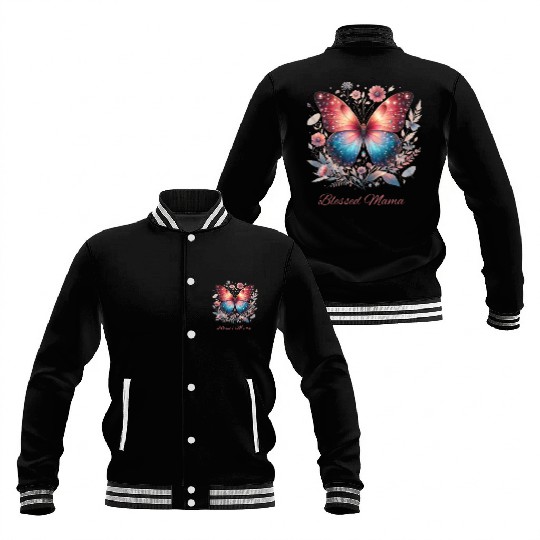 Floral Butterfly Blessed Mama Baseball Jackets