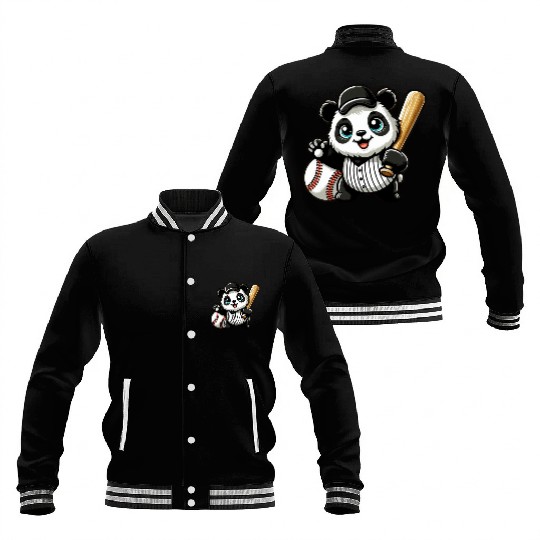 Panda Baseball Player in Action Baseball Jackets