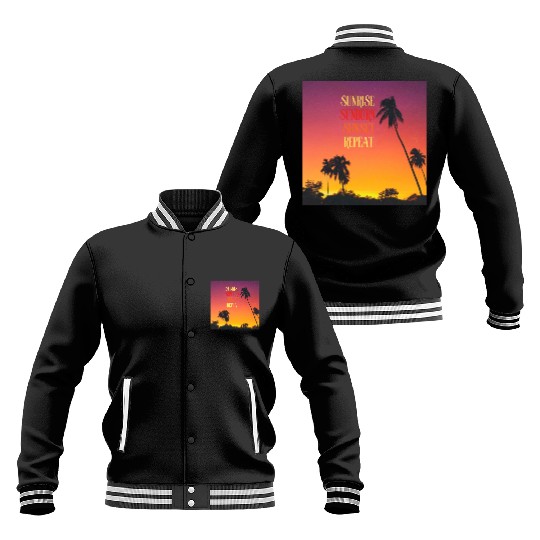 Sunrise Sunburn Sunset Repeat Beach Scene Baseball Jackets