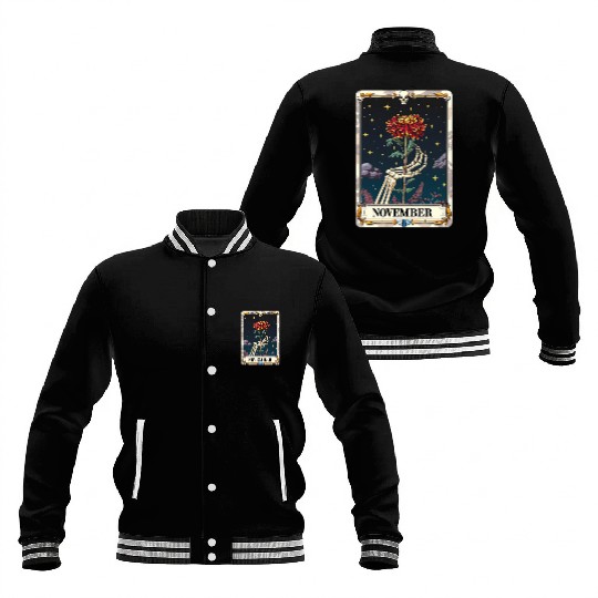 November Gothic Tarot Card - Chrysanthemum Flower Baseball Jackets