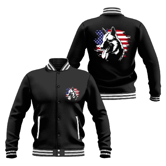 US Flag Dog Face 4th Of July Belgian Malinois Baseball Jackets