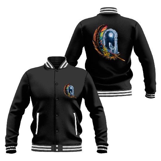 Glowing feather with wolf howling at the moon Baseball Jackets