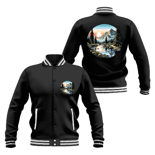 Tranquil Mountain Sunrise: Serene Landscape Art Baseball Jackets