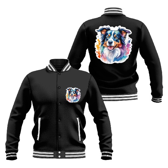 Border Collie Watercolor Baseball Jackets