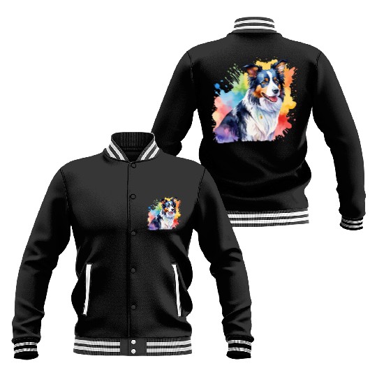 Border Collie Watercolor Baseball Jackets