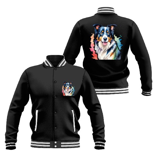Border Collie Watercolor Baseball Jackets