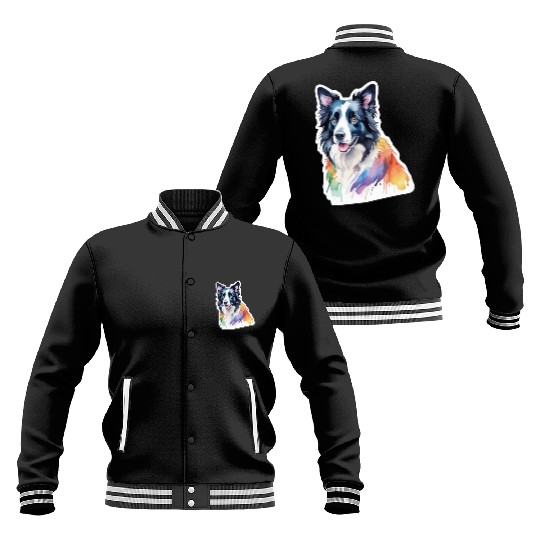 Border Collie Watercolor Baseball Jackets