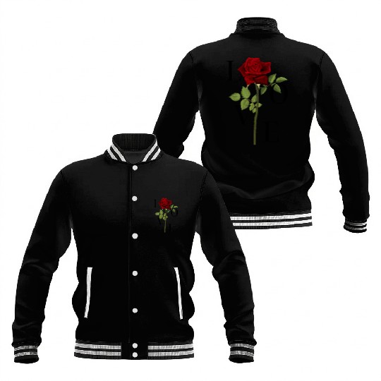 Love: Elegant Quote with Beautiful Red Rose Baseball Jackets