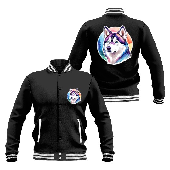 Siberian Husky Watercolor Baseball Jackets