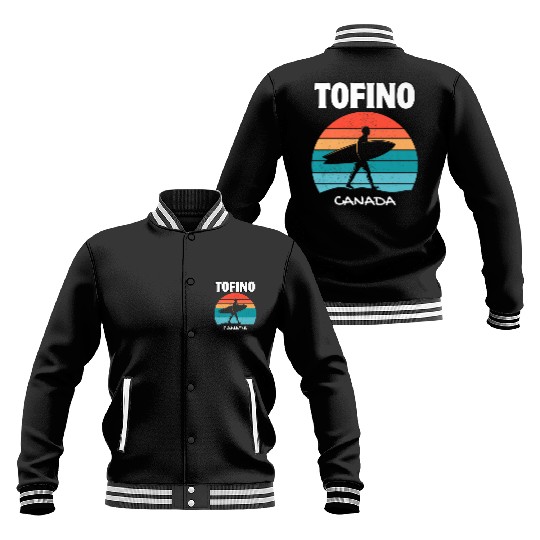 TOFINO CANADA Surf Retro Sunset Surfing Summer Vac Baseball Jackets