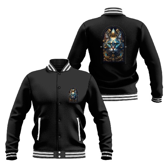 Elegant stylish blue and gold cat face Baseball Jackets