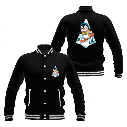 Cute Snowboarding Penguin Adventure Baseball Jackets