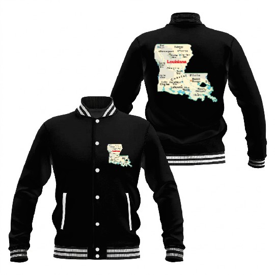 Louisiana map image of state. Baseball Jackets