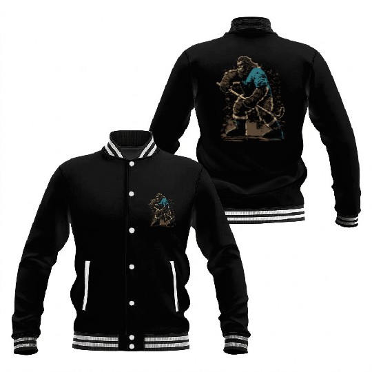 Bigfoot Playing Hockey Lover Funny Design Baseball Jackets