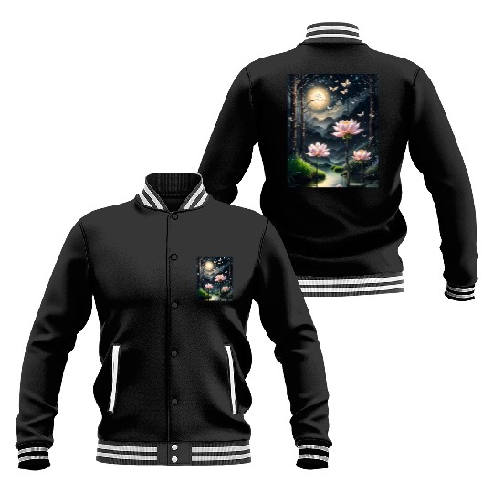 Lotus Blossoms Under the Moonlight Baseball Jackets