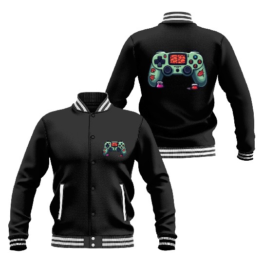 Zombie Brain-Themed Green Controller Baseball Jackets