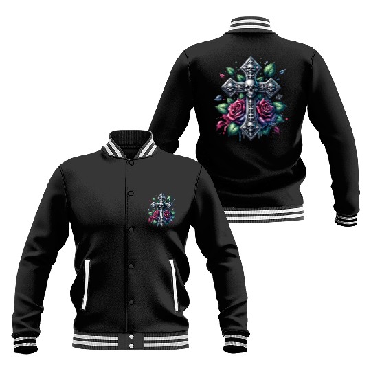 Gothic Collection - Cross, Skulls & Red Roses Baseball Jackets