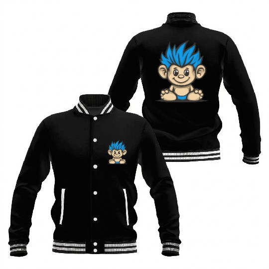 Blue Haired Cute Chibi Monkey Baseball Jackets