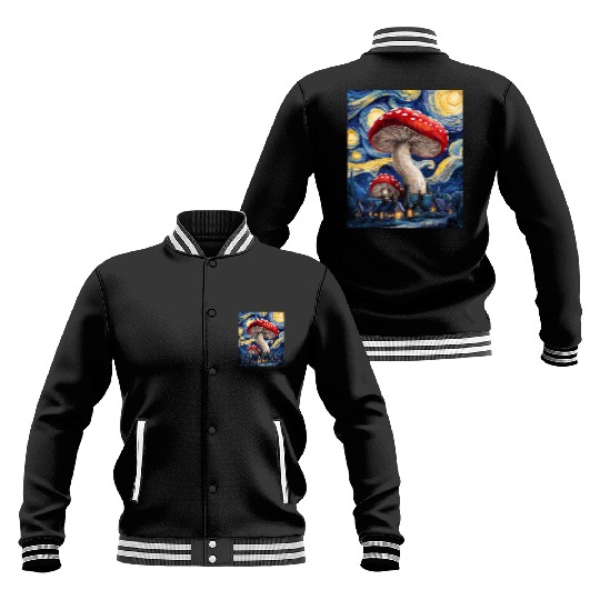 Starry Night Mushroom Surreal Dreamscape nature Baseball Jackets