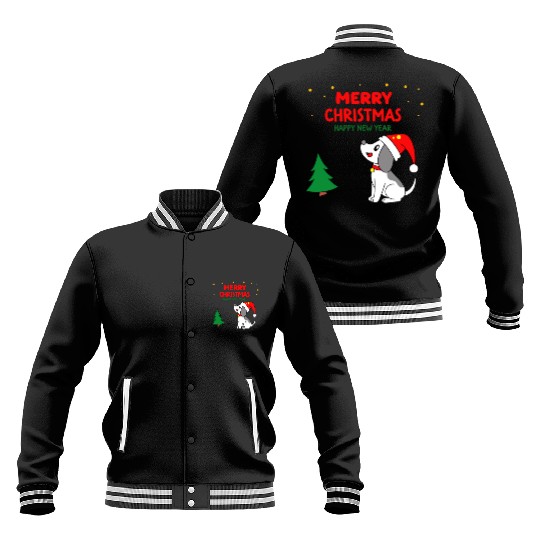 dog5 merry christmas happy new year Baseball Jackets