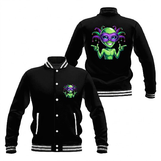 Mardi Gras Alien Cartoon Veggie Fun Baseball Jackets
