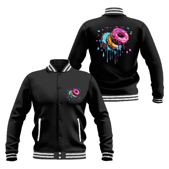 drippy flying donuts graphic design Baseball Jackets