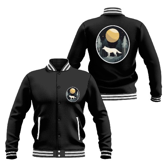 Lone Wolf Under Moonlit Sky Baseball Jackets
