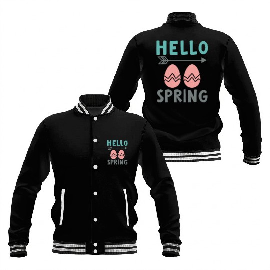 Hello Spring - Spring Design with Easter Eggs Baseball Jackets