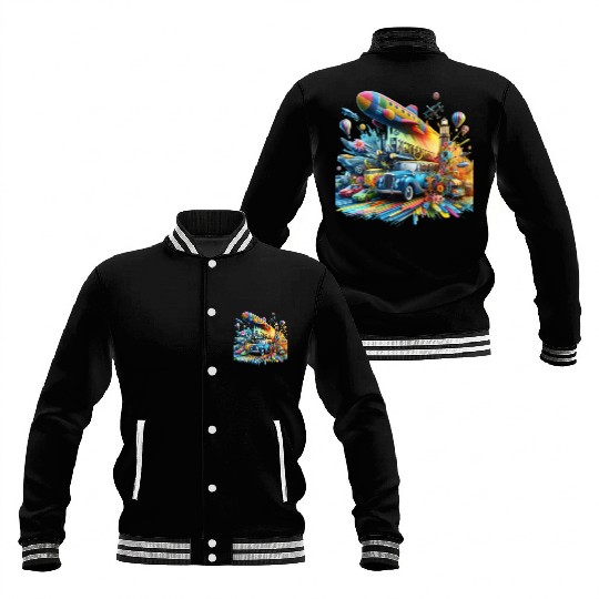 Multi-Colored Vehicles Baseball Jackets
