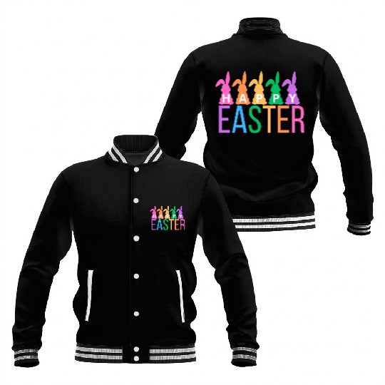 Colorful Easter Bunny Greeting Baseball Jackets