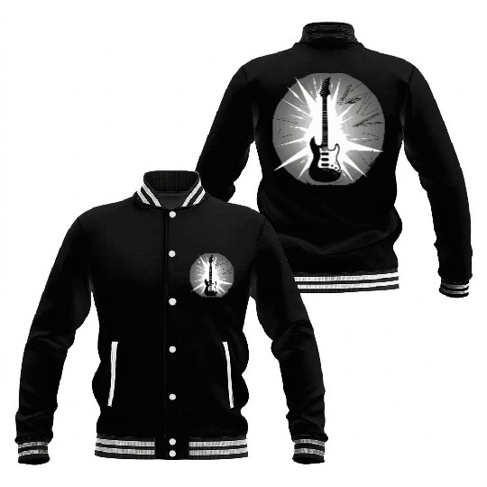 Black & White Electric Guitar Explosion – Rock Baseball Jackets