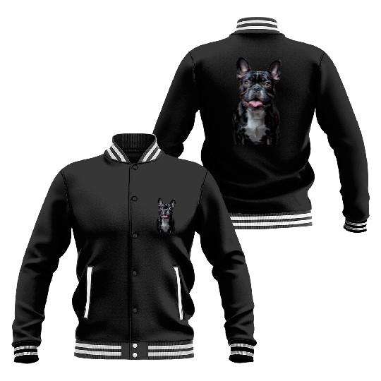 Charming French Bulldog Portrait Capturing Joyful Baseball Jackets