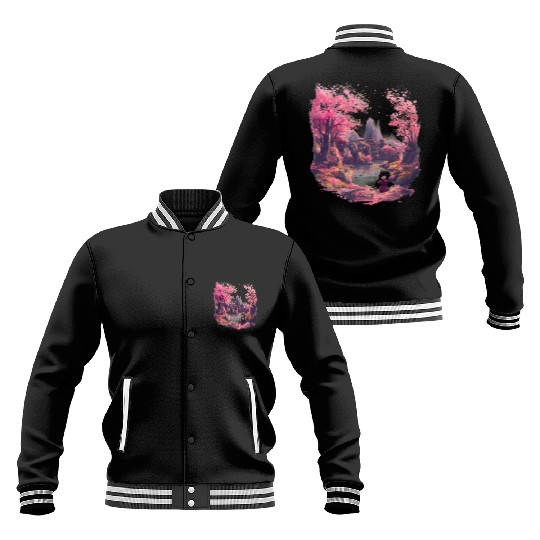 Meditative Cherry Blossoms Idyll Zen Nature Asian Baseball Jackets