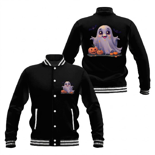 Adorable Rounded Ghost Cartoon Baseball Jackets.