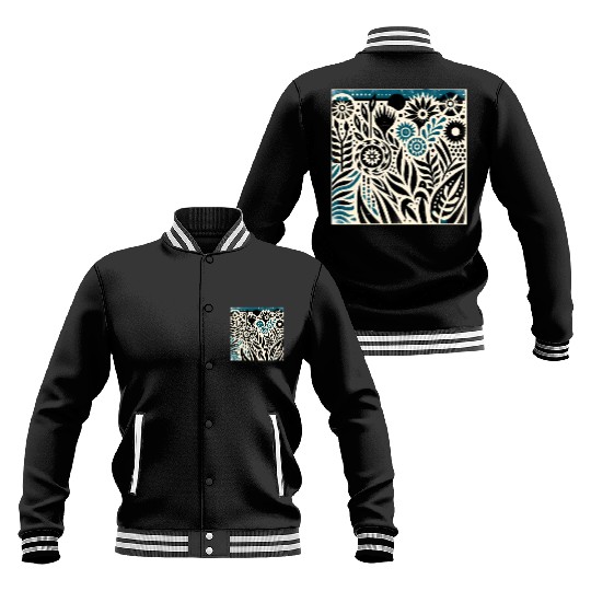 Teal & Black Floral Pattern Baseball Jackets