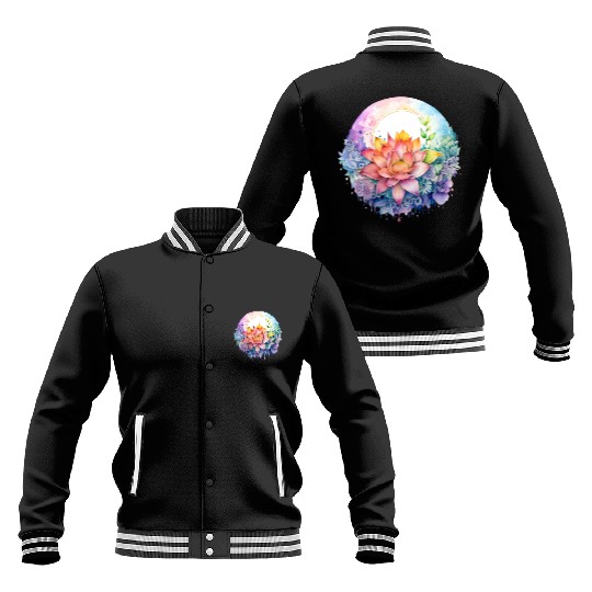 Retro Zen Lotus Mandala Rainbow Baseball Jackets
