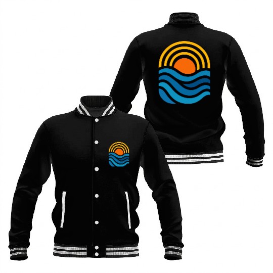 Vivid Sunset Over Ocean Waves Baseball Jackets