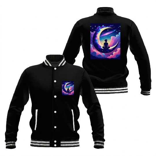 Cosmic Dreamer Moon and Galaxy Scene Baseball Jackets