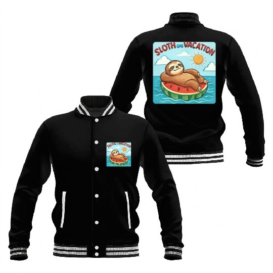 Sloth on Vacation – Watermelon Pool Float Baseball Jackets