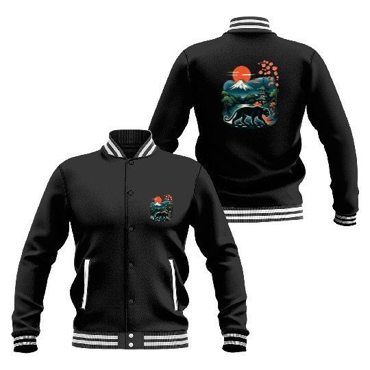 Serene Japanese Landscape with Mount Fuji Baseball Jackets