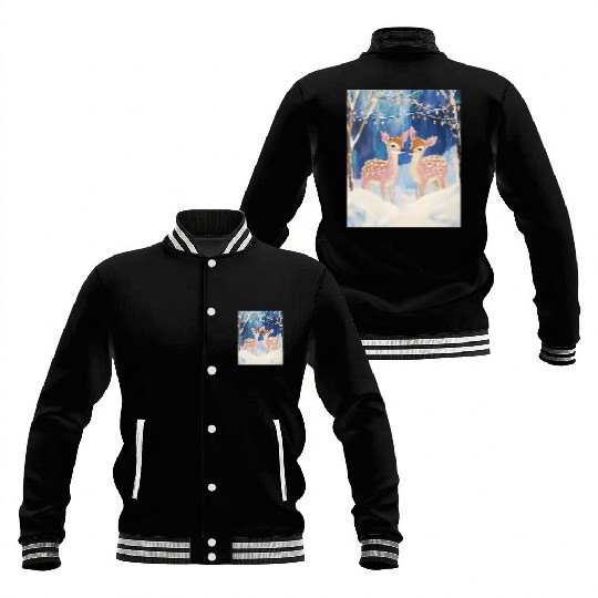 Enchanted Winter Deer Scene Baseball Jackets
