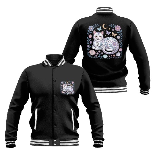 Cancer Zodiac Cat Mystical Art Baseball Jackets