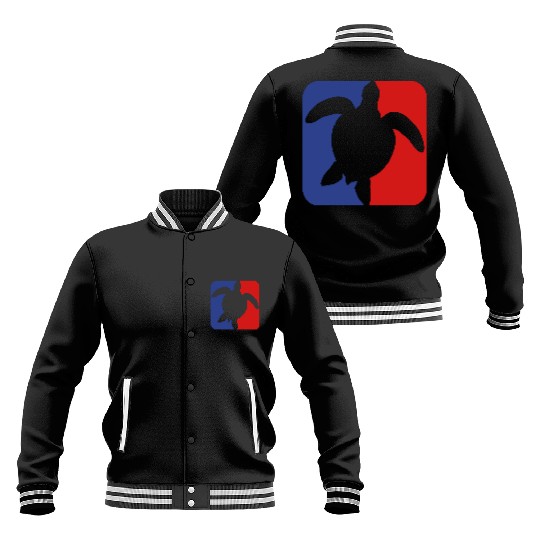 red blue square button sea turtle silhouette outli Baseball Jackets