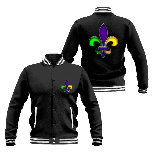 Fleur De Lis Mardi Gras Glossy Lily Baseball Jackets