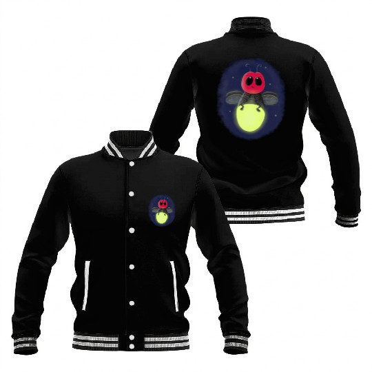 Cute lightning bug firefly cartoon illustration Baseball Jackets