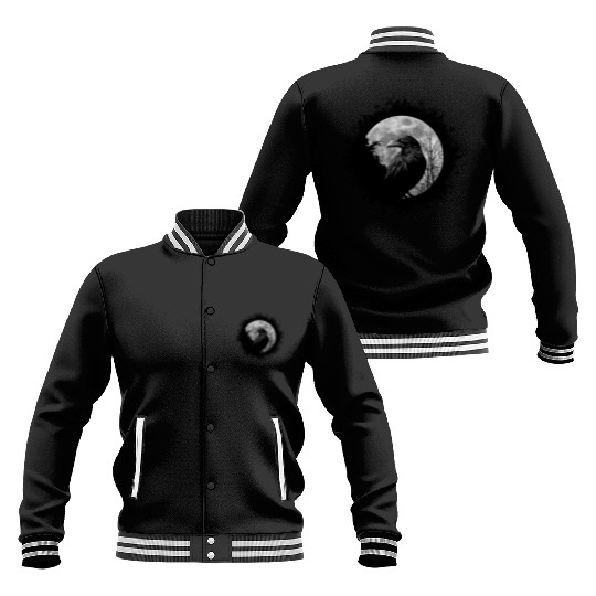 Mystic Black Crow Artwork Full Moon Raven Baseball Jackets